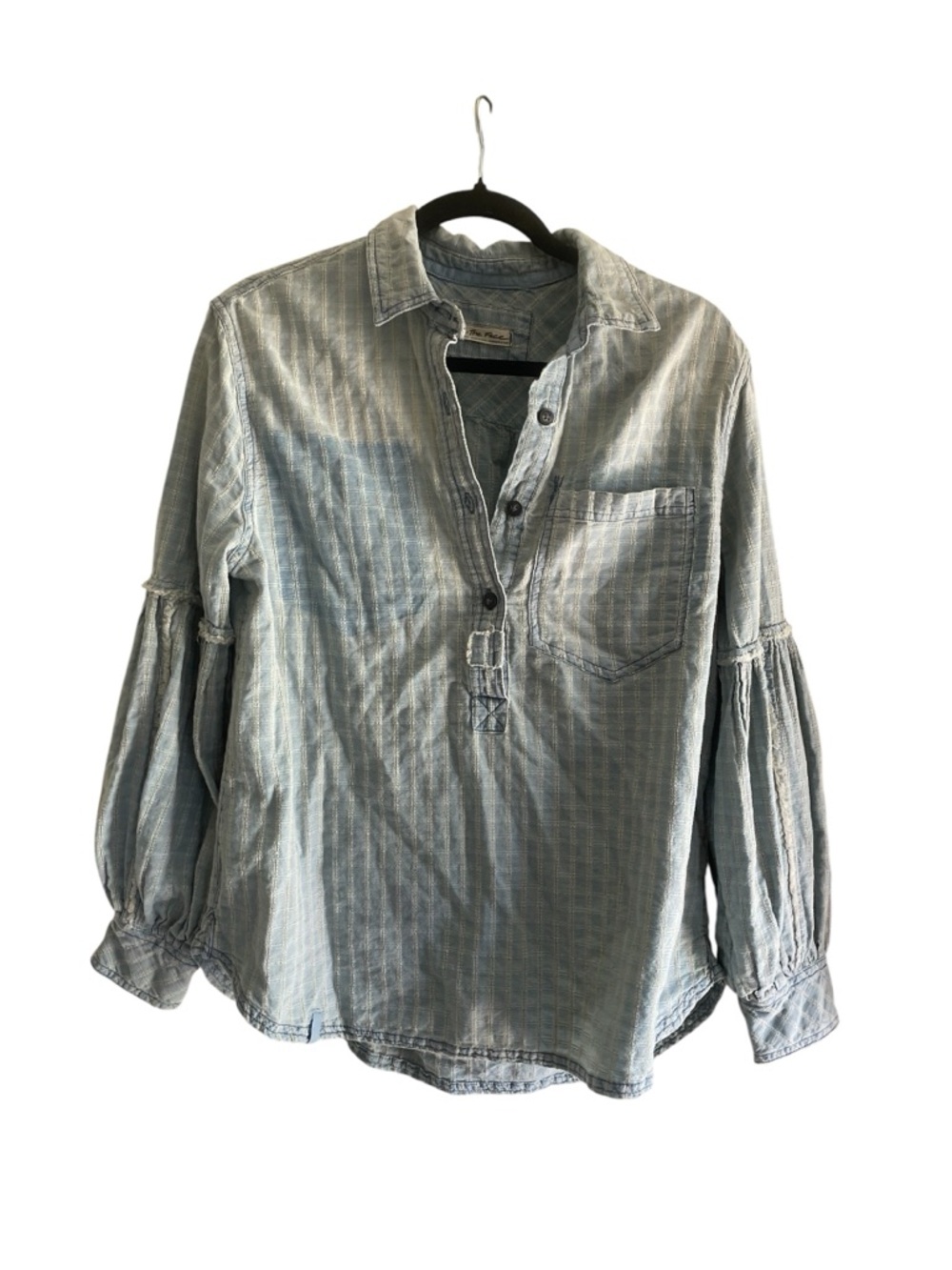 Free People We The Free Glacier Bay Denim Tunic Top XS | Boho Oversized